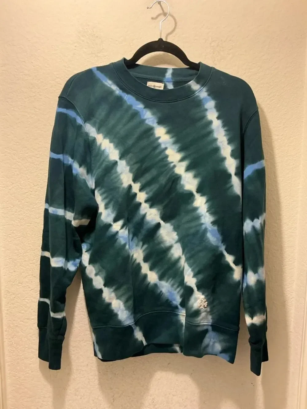 Tory Burch Green, Blue & White Tie-Dye Crewneck Sweatshirt S/P